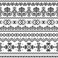 Slovak folk art vector seamless black pattern with abstract geometric shapes inspired by traditional house paintings from village