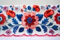 Slovak folk embroidery in red and blue