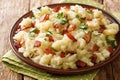 Slovak Halusky Grated Potato Dumplings with sauerkraut and bacon closeup in the plate. horizontal Royalty Free Stock Photo