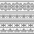 Slovak tribal folk art vector seamless black geometric pattern with inspired by traditional painted houses from village Cicmany in