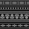 Slovak tribal folk art vector seamless geometric long horizontal pattern set, zig-zag, swirls, dots and abstract background inspir