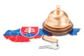 Slovakia booking concept. Flag with hotel key and reception bell Royalty Free Stock Photo