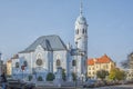 Slovakia, Bratislava - November 5th, 2017 historic old town, buildings from austro-hungarian empire. Blue church Royalty Free Stock Photo