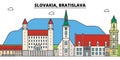 Slovakia, Bratislava outline city skyline, linear illustration, banner, travel landmark, buildings silhouette,vector Royalty Free Stock Photo