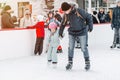 Slovakia.Bratislava.05.01.2020.Soft,Selective focus.Enjoying winter outdoor activities.People ice skating on the City