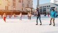 Slovakia.Bratislava.28.12.2018 .Soft,Selective focus.People ice skating on the City Park Ice Rink in Europe. Group of