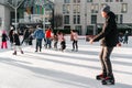 Slovakia.Bratislava.28.12.2018 .Soft,Selective focus.People ice skating on the City Park Ice Rink in Europe. Group of