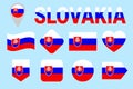Slovakia flag collection. Slovak flags set. Vector flat isolated icons with state name. Traditional colors. Web, sports pages, nat Royalty Free Stock Photo