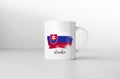Slovakia flag on white coffee mug.