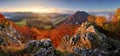 Slovakia forest autumn panorana landscape with mountain at sunrise Royalty Free Stock Photo