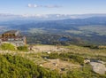 Slovakia, High Tatra mountain, September 14, 2018: Mountain hut Chata pod Soliskom with view on Strbske pleso village and blue