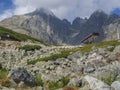 Slovakia, High Tatra mountain, September 13, 2018: View on mountain Peak Lomnicky stit 2 634 m covered in clouds with