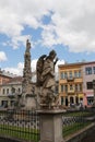 Slovakia, Kosice. Main Street. Statue of Immaculata. City landscape.