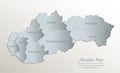 Slovakia map, administrative division with names Slovak Republic, white blue card paper 3D