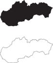 Slovakia country Map. A set of two Slovakian Maps. Black silhouette and black outline. Isolated black and white maps. EPS Vector