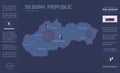 Slovakia map, separate regions with names, infographics blue flat design