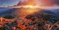 Slovakia mountain landscape at dramatic sunset, Panorama of Rohace Tatras Royalty Free Stock Photo