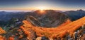 Slovakia mountain landscape at dramatic sunset, Panorama of Rohace Tatras Royalty Free Stock Photo