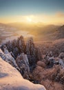 Slovakia mountain, Winter landscape at sunset, Sulovske skaly Royalty Free Stock Photo