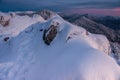 Slovakia mountain at winter, peak Tlsta at sunset, Fatra. Royalty Free Stock Photo