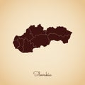 Slovakia region map: retro style brown outline on.