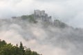 Slovakia - Ruin of castle Strecno. Beautiful autumn scenery of foggy valley in morning before sunrise. Europe. Beauty of nature