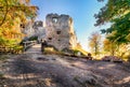Slovakia - ruin of castle Uhrovec at nice autumn sunset landscape Royalty Free Stock Photo