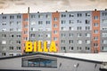 Billa store sign from the side of the street.