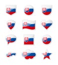 Slovakia - set of country flags in the form of stickers of various shapes. Royalty Free Stock Photo