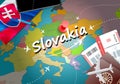 Slovakia travel concept map background with planes,tickets. Visit Slovakia travel and tourism destination concept. Slovakia flag