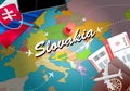 Slovakia travel concept map background with planes,tickets. Visit Slovakia travel and tourism destination concept. Slovakia flag