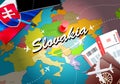 Slovakia travel concept map background with planes,tickets. Visit Slovakia travel and tourism destination concept. Slovakia flag