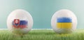 Slovakia vs Ukraine football match infographic template for Euro 2024 matchday scoreline announcement. Two soccer balls with