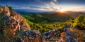 Slovakia - Vysoka hill, dramatic sunrise mountain nature panorama with rocks and forest