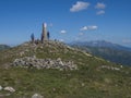 Slovakia, Western Tatra mountain, July 4, 2019: group of hiker people resting on top of Baranec peak in Western Tatra