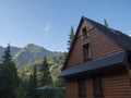 Slovakia, Western Tatra mountain, Rohacska dolina, July 2, 2019: view on Mountain hut Tatliakova Chata, wooden cottage