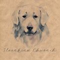 Slovakian Chuvach. Slovak cuvac dog breed with long fur digital art. Watercolor portrait close up of domesticated animal