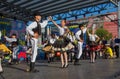 Slovakian dancers group called `Jurosik` perform traditional Slovakian dance on stage in traditional costumes called `Kroj`.