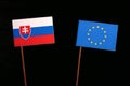 Slovakian flag with European Union EU flag on black