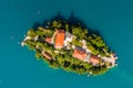 Slovenia - Aerial view resort Lake Bled. Aerial FPV drone photography