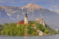 Slovenia, Bled, Lake Bled and the church of Assumption, Gorenjska Region