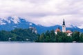 Slovenia bled lake view church castle clouds water roadtrip Royalty Free Stock Photo