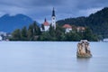 Slovenia bled lake view church castle clouds water roadtrip Royalty Free Stock Photo