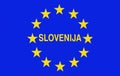 Slovenia border sign on blue background with the stars of the European Union Royalty Free Stock Photo