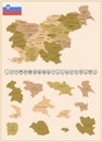 Slovenia - detailed map of the country in brown colors, divided into regions