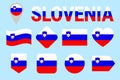 Slovenia flag collection. Slovene flags set. Vector flat isolated icons with state name. Traditional colors. Web, sports pages, na