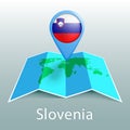 Slovenia flag world map in pin with name of country Royalty Free Stock Photo