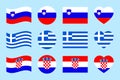 Slovenia, Greece, Croatia flag vector illustration. The Balkans countries official symbols collection. Europe states Royalty Free Stock Photo