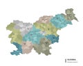 Slovenia higt detailed map with subdivisions. Administrative map of Slovenia with districts and cities name, colored by states and