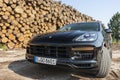 Slovenia ljubljana, 31 August 2019 - Porsche Cayenne Coupe Turbo S from Stuttgart during with wooden background test